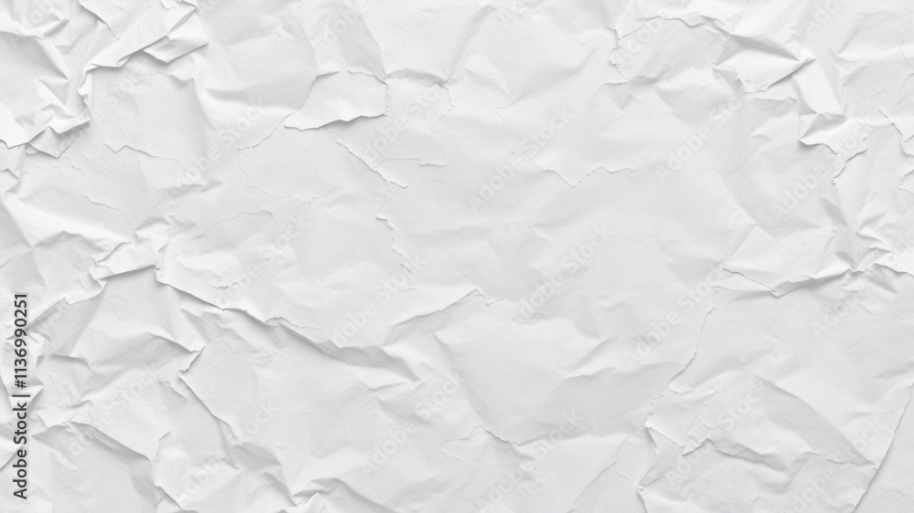 Obraz premium Crumpled white paper with visible creases and wrinkles, messy, abstract