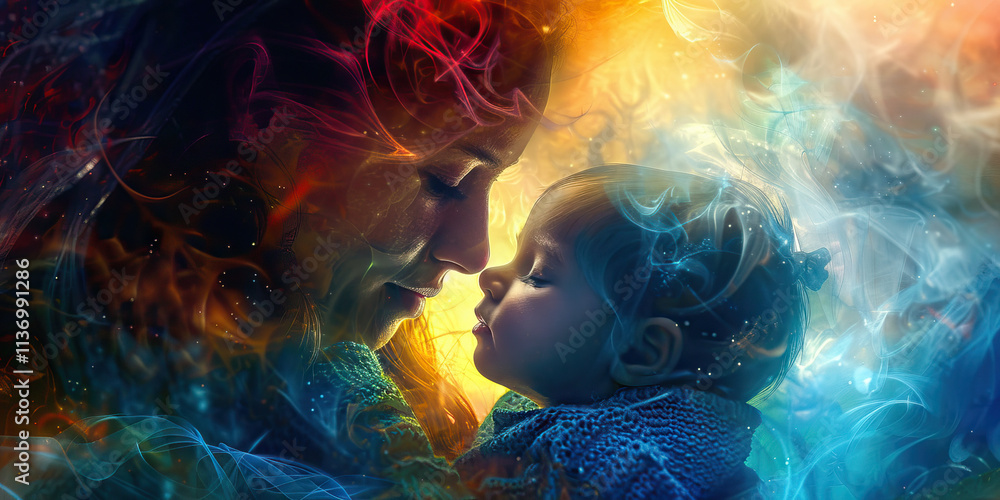 Digital Portrait of Mother and Child with Abstract Background Digital Portrait of Mother and Child with Abstract Background