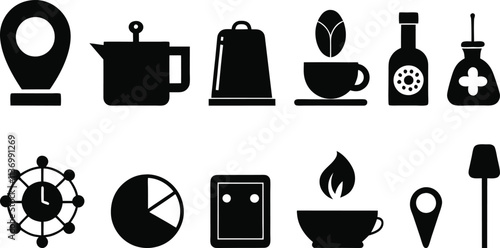 Simple Black and White Icons Representing Everyday Objects