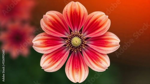 Close-up macro shot of vibrant red flower with petals and detailed center, natural beauty