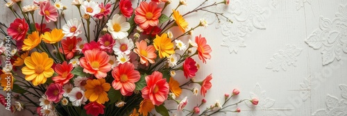 Wallpaper Mural Vintage style wall covered with artificial flowers in various colors creating a beautiful background, home decor, summer, nostalgic Torontodigital.ca