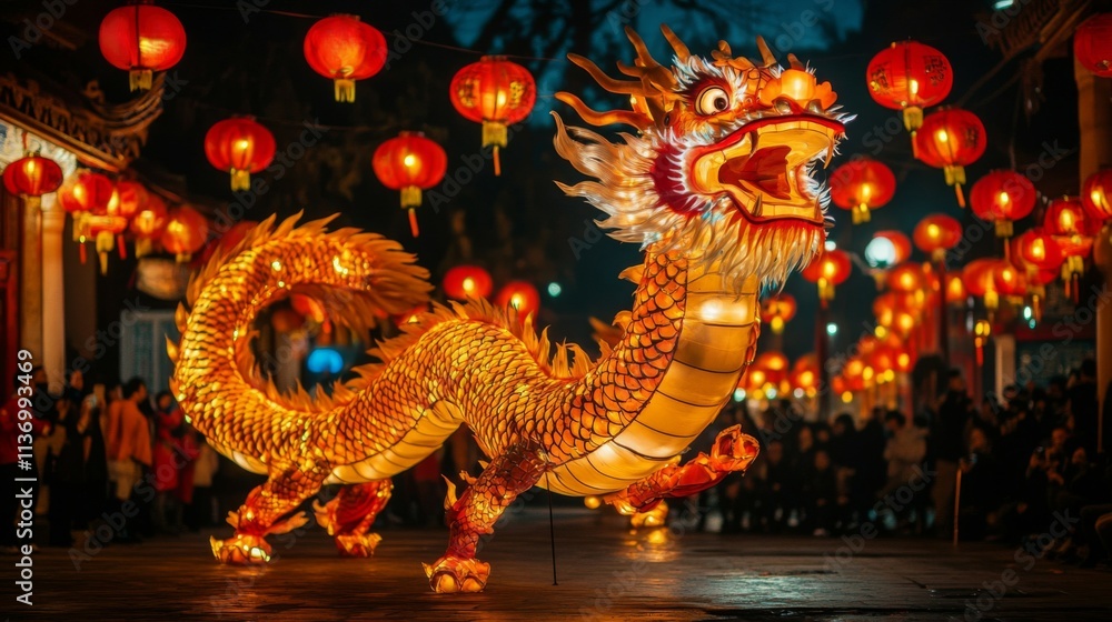 Fototapeta premium Illuminated Dragon Lantern At Chinese New Year Festival