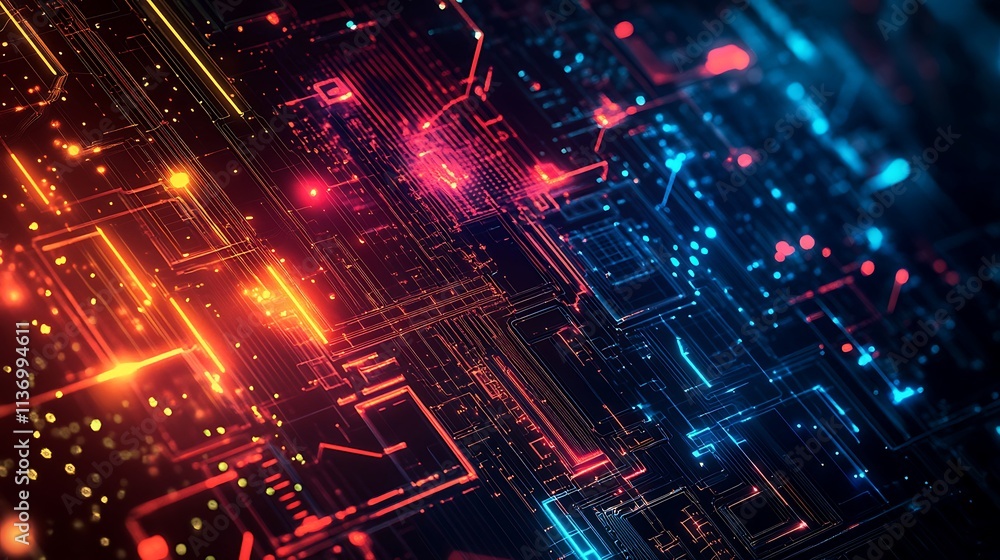 Abstract Digital Circuit Board Glowing Neon Lines Abstract Digital Circuit Board Glowing Neon Lines