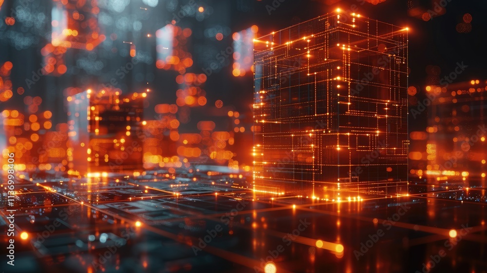 A futuristic digital landscape with glowing structures and interconnected nodes. A futuristic digital landscape with glowing structures and interconnected nodes.