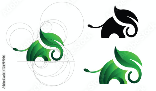 Creative Elephant Leaf Vector  Design Template, With Golden Ratio