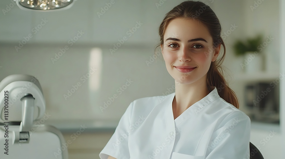 Smiling female dentist in her office. Smiling female dentist in her office.