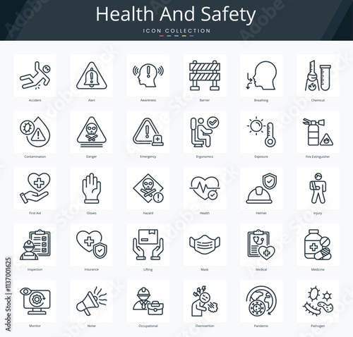 Health and safety outline icon pack for occupational and industrial work osha regulation