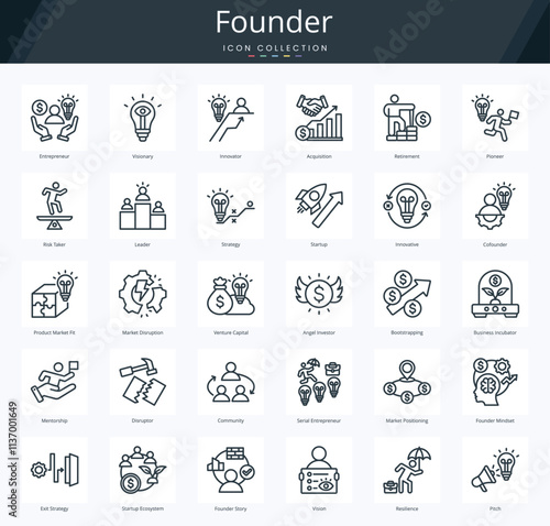 Founder outline icon pack for business startup investor and entrepreneurship