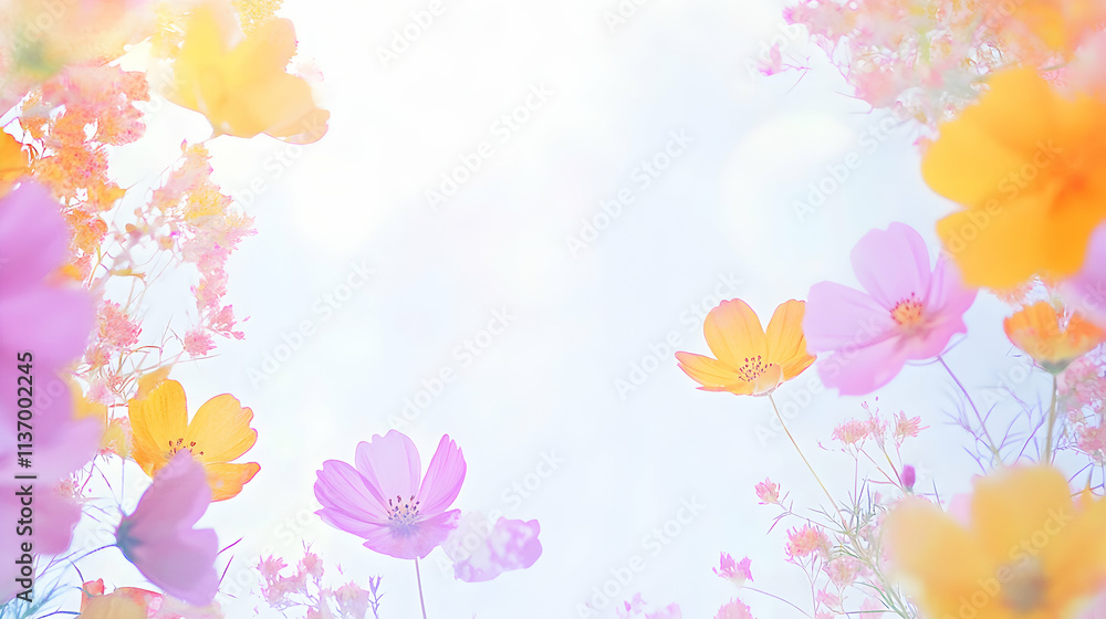 Delicate pastel cosmos flowers in bloom, soft light background, floral arrangement, spring, summer, botanical, delicate, romantic. Delicate pastel cosmos flowers in bloom, soft light background, floral arrangement, spring, summer, botanical, delicate, romantic.