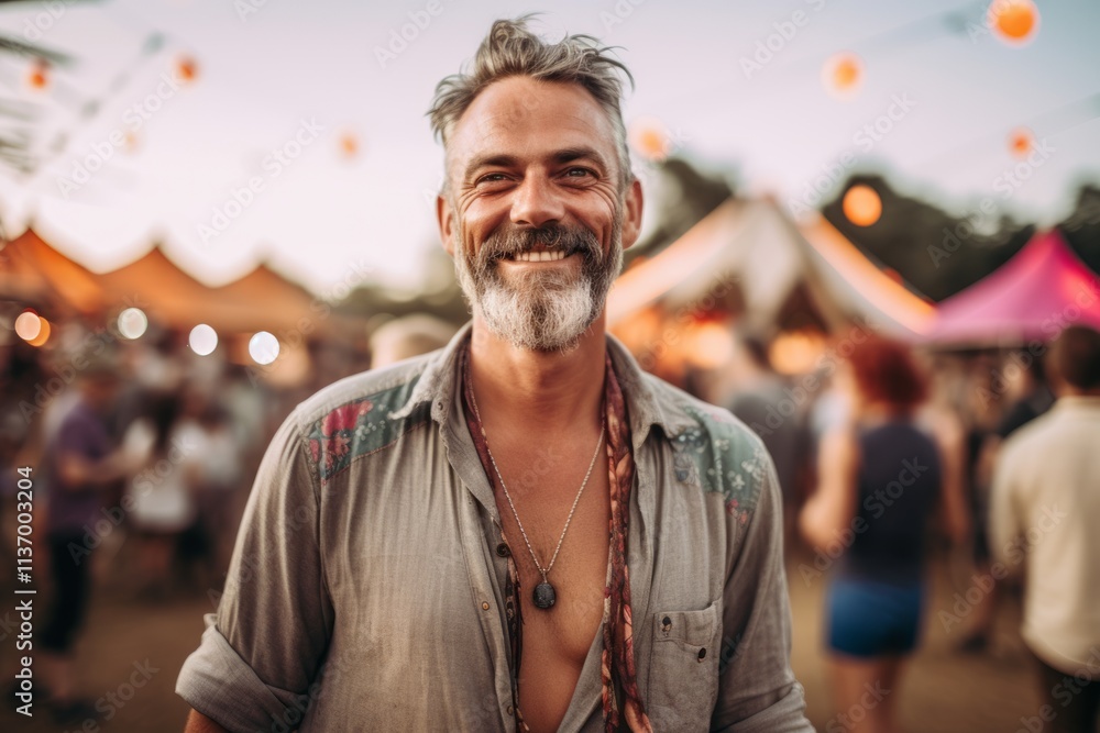 Portrait of a handsome man at a music festival. He is smiling. Portrait of a handsome man at a music festival. He is smiling.