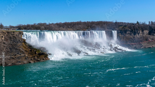 Beautiful view of American Falls and Bridal Veil Falls is waterfalls that makeup Niagara Falls. photo