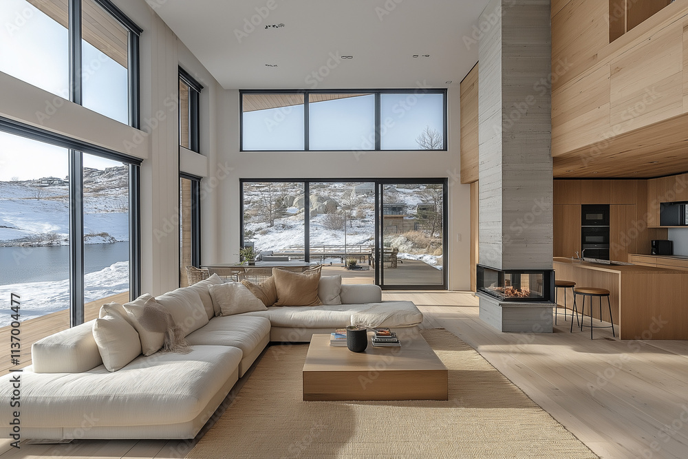 Photographie immobilière d'un salon cosy ambiance zen et cocooning avec parquet clair et lumière naturelle Photographie immobilière d'un salon cosy ambiance zen et cocooning avec parquet clair et lumière naturelle