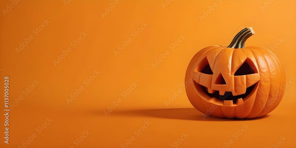 A carved pumpkin jack-o'-lantern on an orange background A carved pumpkin jack-o'-lantern on an orange background