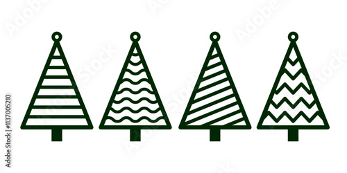 Set of simple geometric Christmas tree earrings, pendant or keychain designs. Jewellery cutting template. Laser cut with leather, wood or metal. Vector stencil