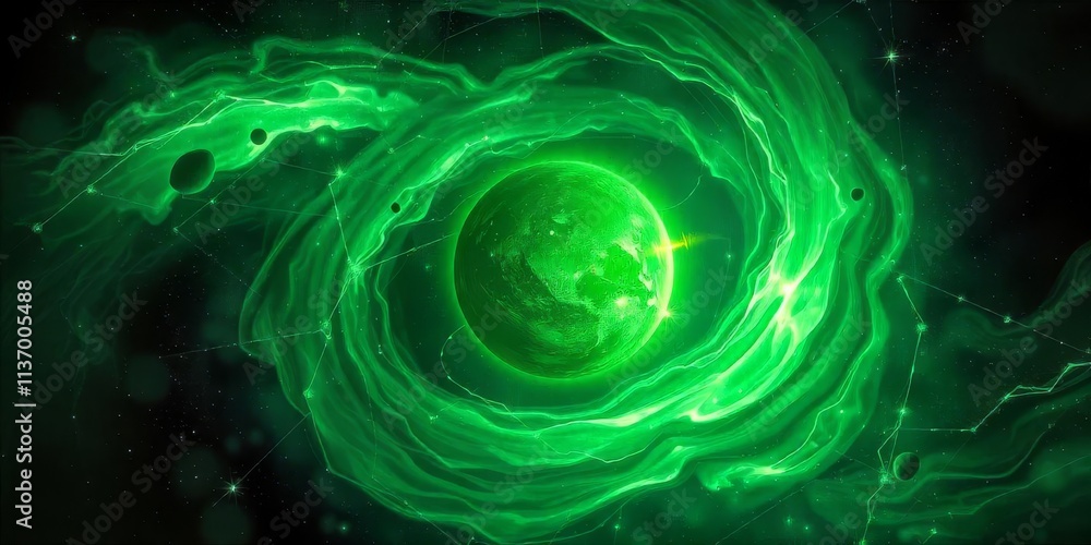 Vibrant Green Abstract Planet in a Cosmic Nebula Vibrant Green Abstract Planet in a Cosmic Nebula