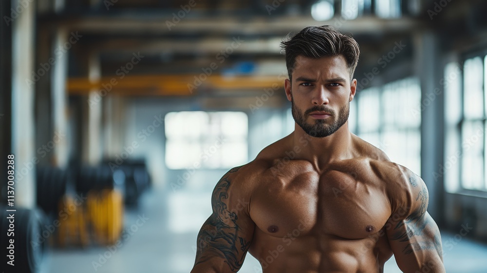 Strong Athletic Man in Modern Gym Setting Strong Athletic Man in Modern Gym Setting