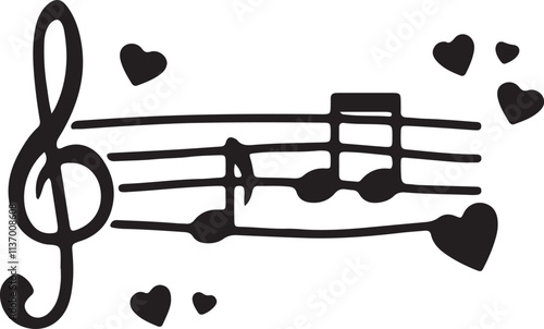 Illustration of a soundwave icon with love song notes silhouette