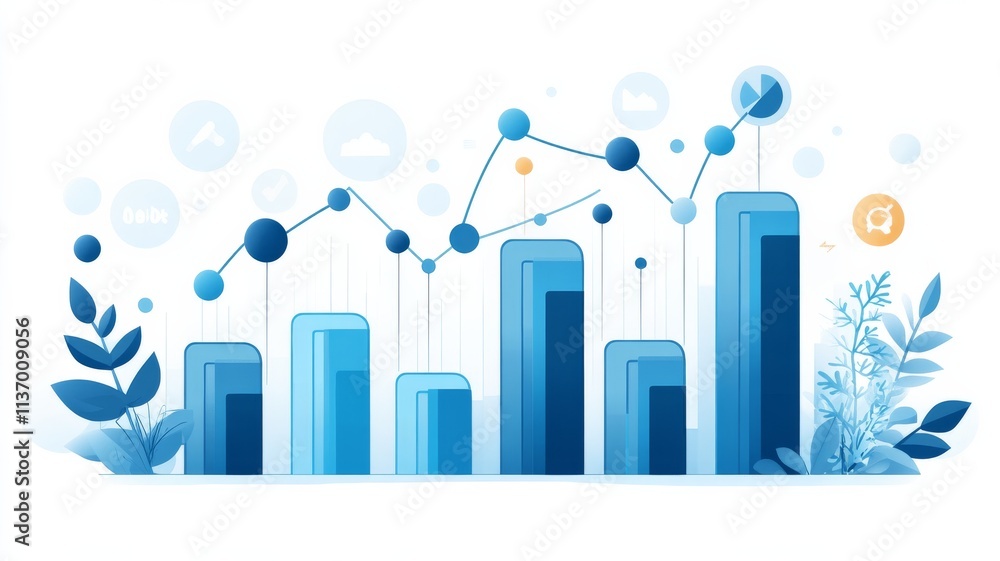 Modern Business Bar Chart with Data Analytics in Abstract Cityscape Modern Business Bar Chart with Data Analytics in Abstract Cityscape