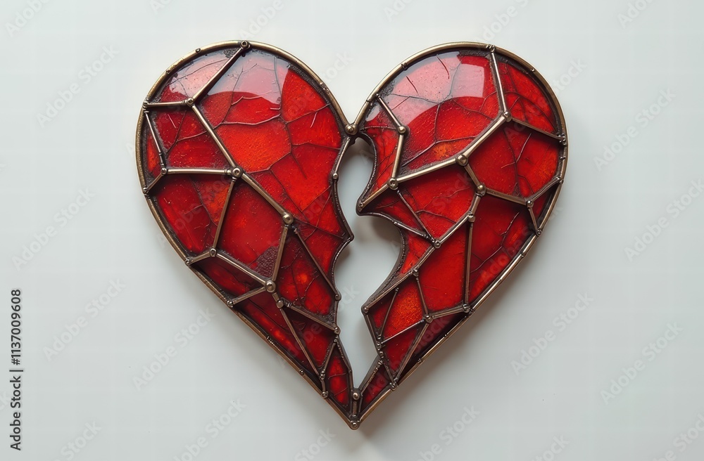 Stunning red stained glass heart with intricate cracks symbolizing love and fragility Stunning red stained glass heart with intricate cracks symbolizing love and fragility