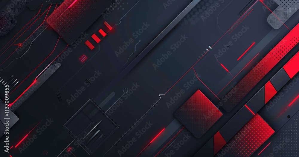 Abstract digital background with geometric shapes and red accents on a dark surface. Abstract digital background with geometric shapes and red accents on a dark surface.