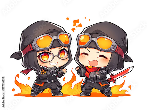 Fiery Cuteness: Two Adorable Anime Characters in Action photo