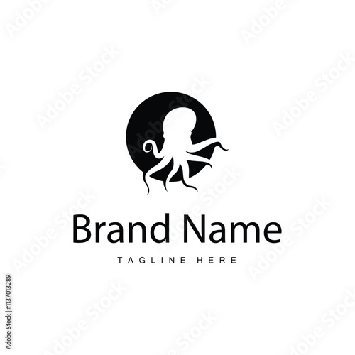 simple octopus logo silhouette design deep sea animal in brand template illustration