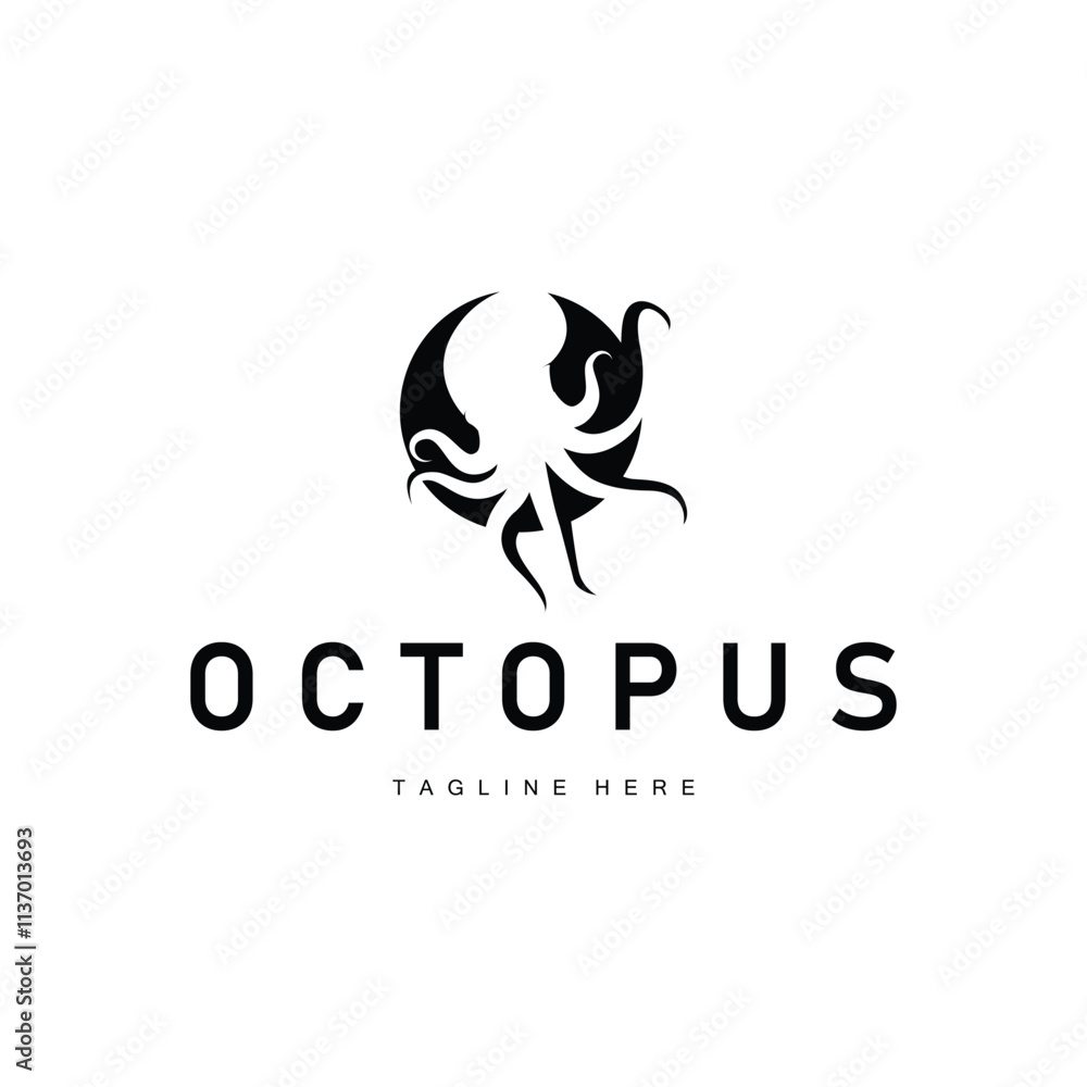 Fototapeta premium simple octopus logo silhouette design deep sea animal in brand template illustration
