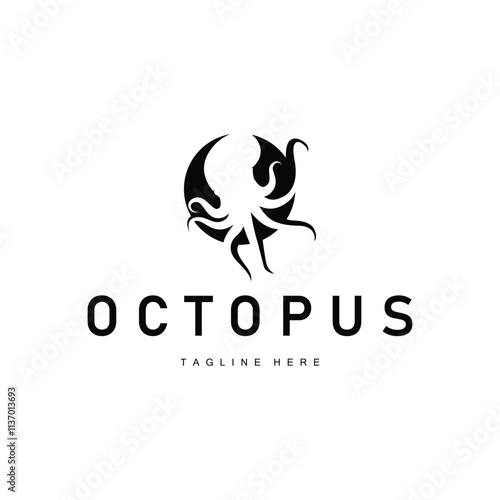 simple octopus logo silhouette design deep sea animal in brand template illustration