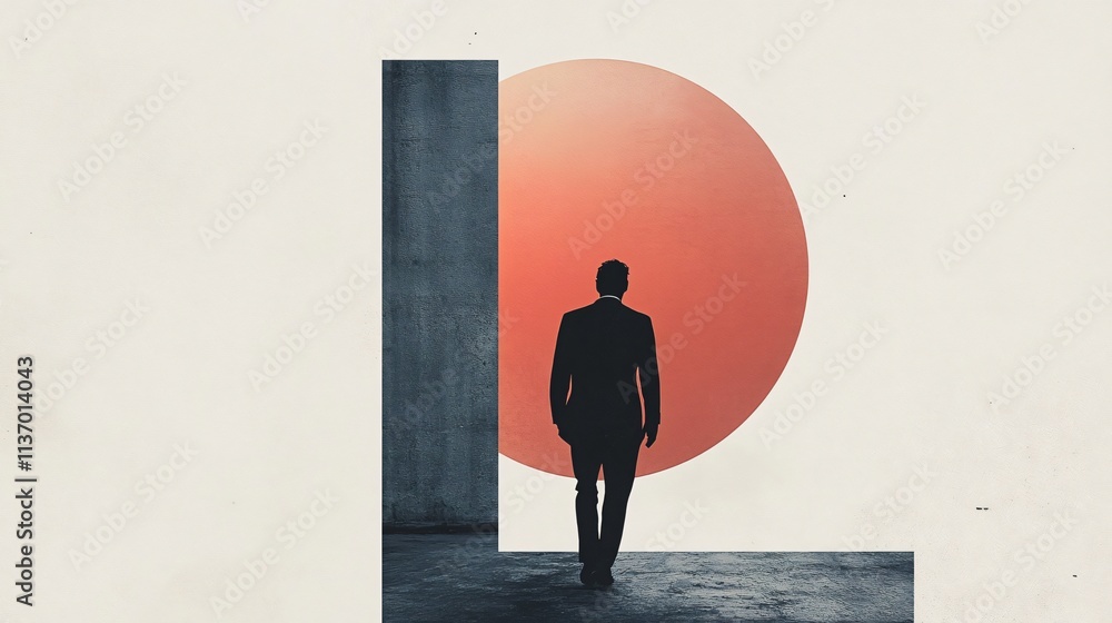 Fototapeta premium A Journey of Self-Discovery: Businessman Walks Towards the Unknown