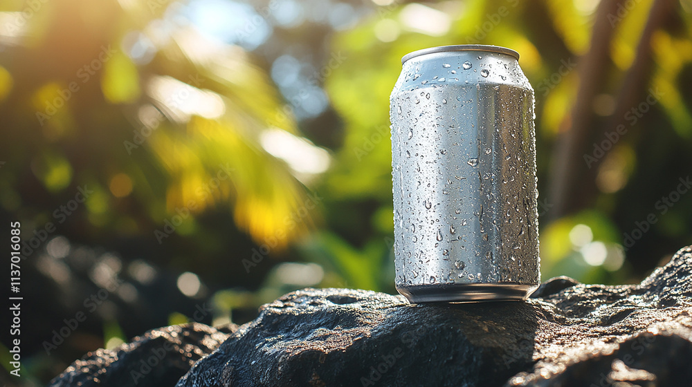 Cold Drink Can on Rocky Surface, Natural Environment Cold Drink Can on Rocky Surface, Natural Environment