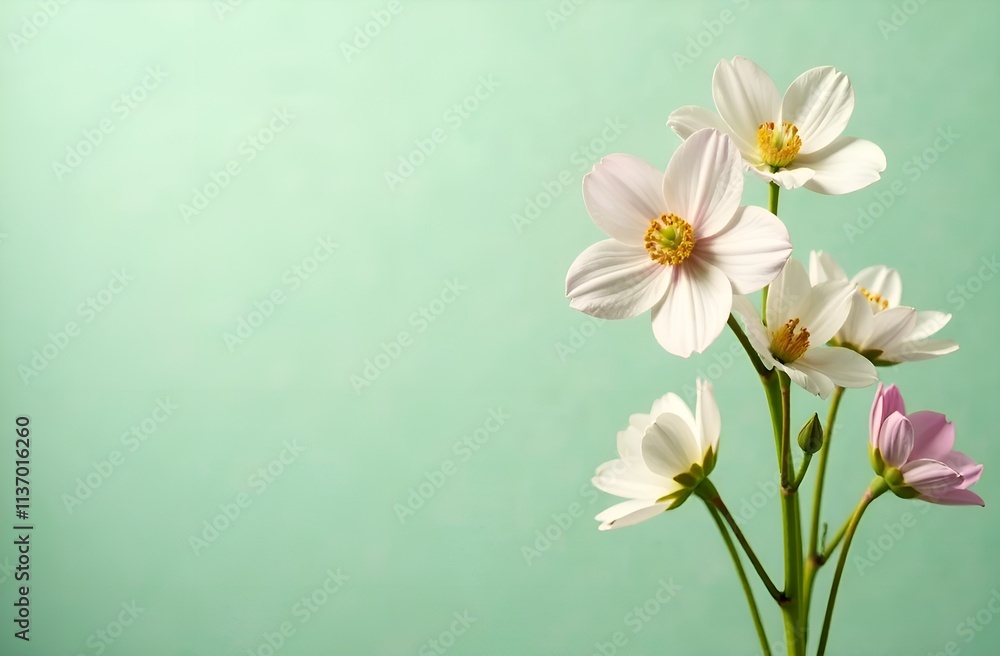 Obraz premium Daffodil flowers on a light green background. place for the text