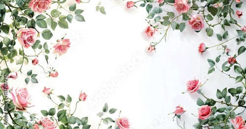 Wallpaper Mural A floral arrangement featuring pink roses and green leaves on a white background. Torontodigital.ca