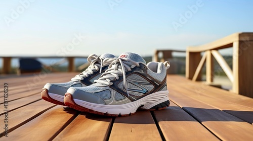 A photo of a pair of running shoes and a hat