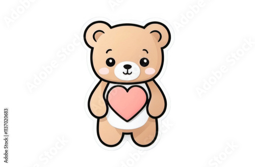 Playful teddy bear with heart sticker