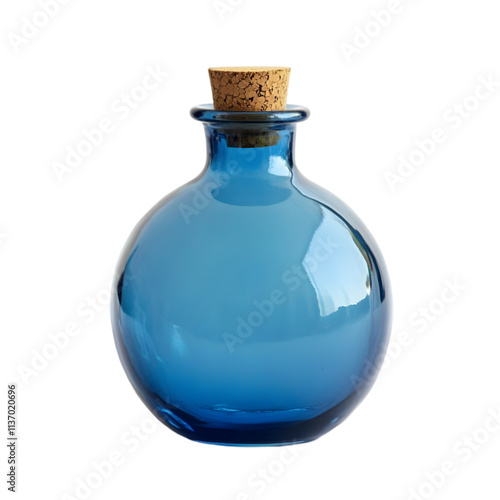 Blue Glass Bottle with Cork Stopper Home Decor Apothecary Jar Vintage Style