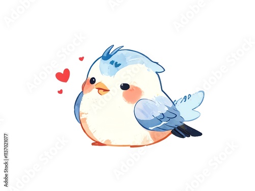 Adorable Blue Bird Illustration: A Watercolor Painting of a Cute, Affectionate Bird photo