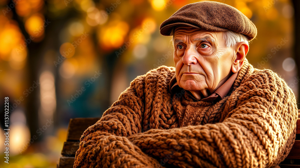 An elderly man sitting on a bench in the park An elderly man sitting on a bench in the park