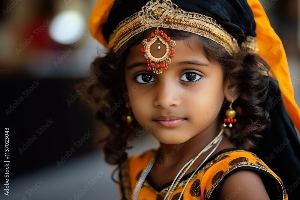 indian little girl in traditional dress with hamsa on her head indian little girl in traditional dress with hamsa on her head