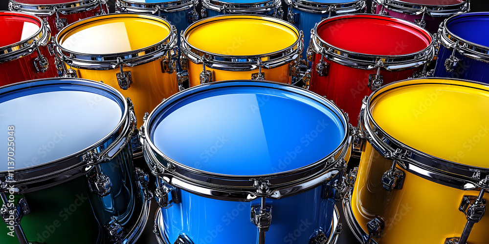 Vibrant Drum Set, A Colorful Collection of Shiny Percussion Instruments Vibrant Drum Set, A Colorful Collection of Shiny Percussion Instruments