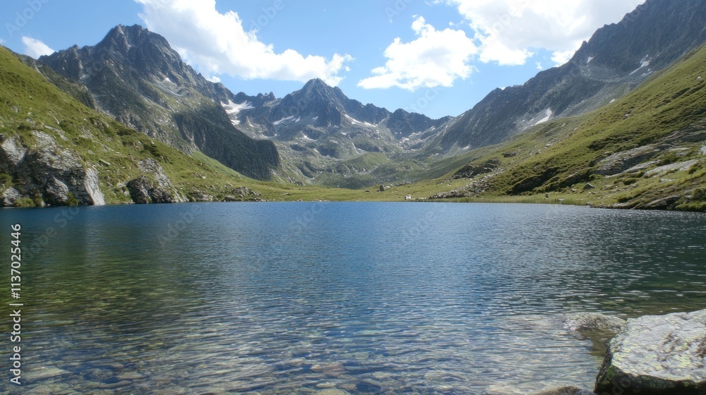 Serene Mountain Lake Landscape: Picturesque Alpine Scenery Serene Mountain Lake Landscape: Picturesque Alpine Scenery