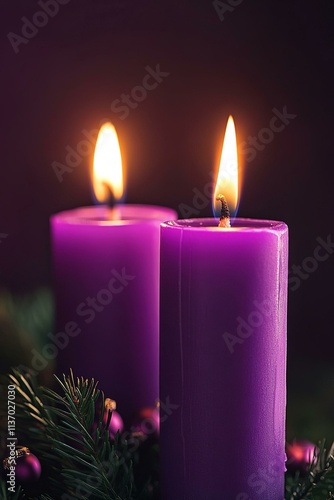 Burning Advent Candle - Abstract Christmas Background - First Advent Sunday - Vertical upright format with copy space