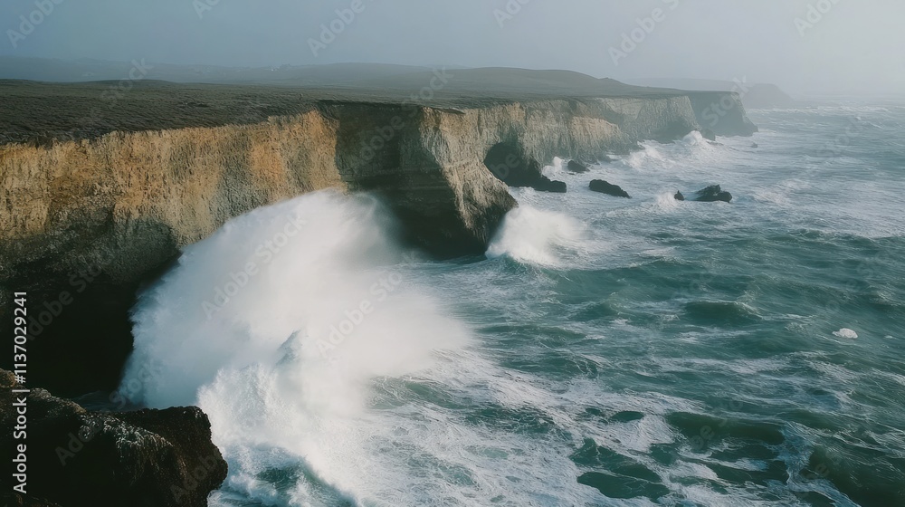 Dramatic Coastal Cliffs with Crashing Waves Dramatic Coastal Cliffs with Crashing Waves