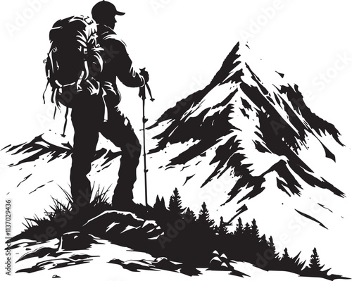 Mountain Guide Silhouette Vector Illustration Graphic photo