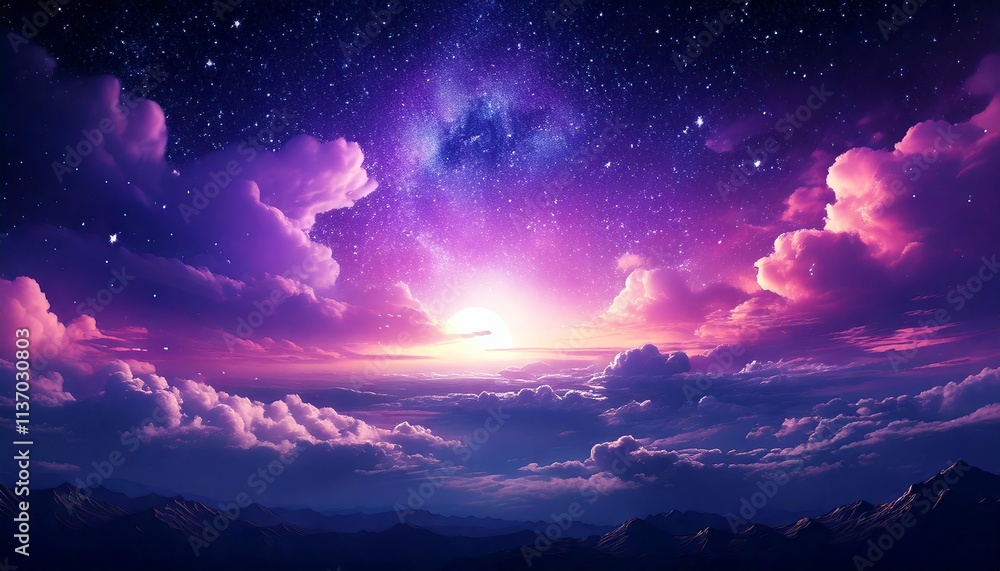 Purple Gradient Mystical Moonlight Sky with Clouds and Stars - Background Wallpaper Purple Gradient Mystical Moonlight Sky with Clouds and Stars - Background Wallpaper