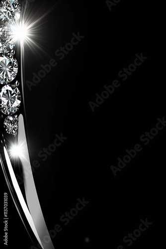 Sparkling diamond jewelry on black background with shining light