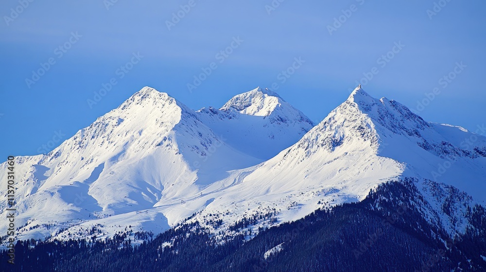 Majestic Winter Mountain Range under a Clear Blue Sky Majestic Winter Mountain Range under a Clear Blue Sky