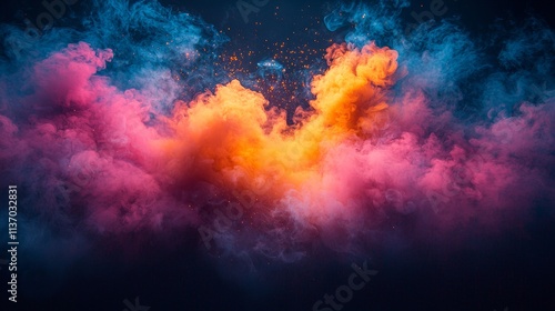 Vibrant cloud explosion with pink and orange hues in a dramatic sky photo