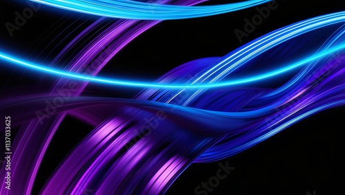 Bright blue and purple lines weave gracefully across a dark backdrop, creating a dynamic and energetic abstract composition that captivates the viewer's attention photo