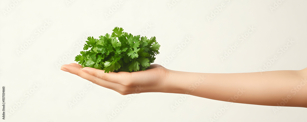 Fresh Cilantro Held in a Hand, Vibrant Green Herbs, Culinary Photography, Healthy Food Image Fresh Cilantro Held in a Hand, Vibrant Green Herbs, Culinary Photography, Healthy Food Image