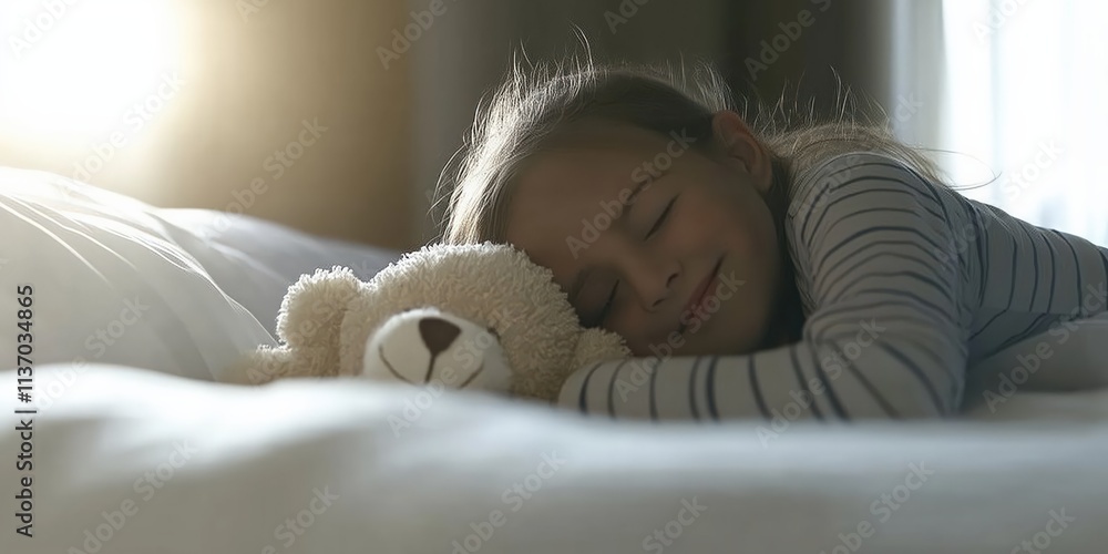 Child sleeping peacefully with teddy bear Child sleeping peacefully with teddy bear
